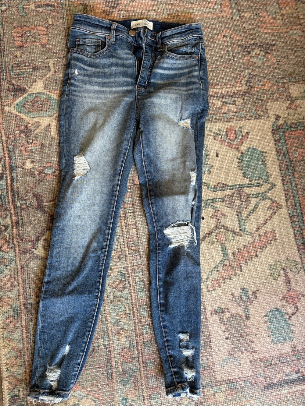BKE Women's Distressed Skinny Jeans in Washed Blue